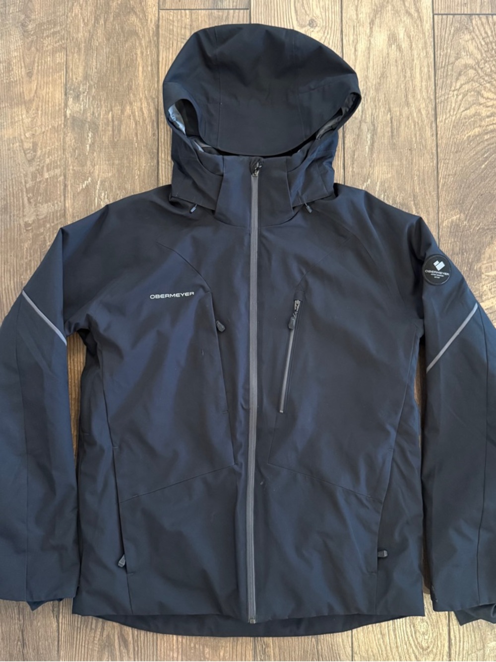 Obermeyer Raze Jacket Hooded Men's Medium Black Zipper Pockets Snow Ski Aspen